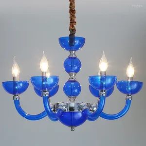 Pendant Lamps European-Style Candle Chandelier Lamp In The Living Dining Room Blue Study And Bedroom Internet Coffee Lights