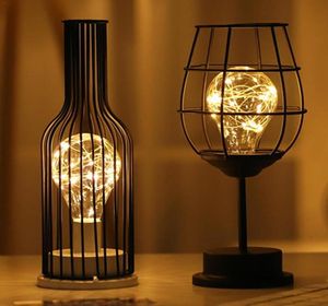 LED Retro Bulb Iron Table Winebottle Copper Wire Night Light Creative el Home Decoration Desk Lamp Night Lamp Battery Powered6245104