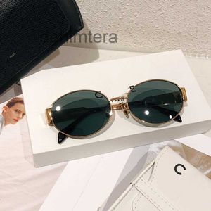 Womens Triomphe Oval Frame Sunglasses 40235 Women Metal Mirror Legs Green Lens Retro Small Round Sexy Little with Original Box 3LIC