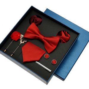 Conjunto de gravatas masculinas de luxo, 8 peças, em caixa de presente, 100% seda, gravata com laço de casamento festivo, bolso, abotoaduras, clipe, broches, terno 240111