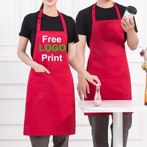 Adjustable Bib Apron with Pockets Cooking Kitchen Cotton Aprons for Women Men Chef Custom Service 240111