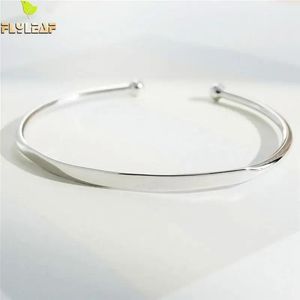 Bangles Flyleaf Brand 100% 925 Sterling Silver Smooth Round Open Bracelets & Bangles For Women Minimalism Lady Fashion Jewellery