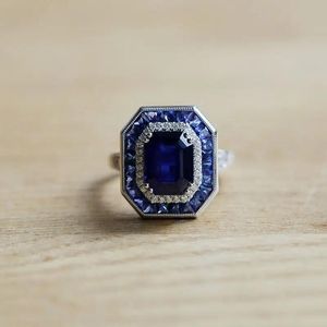 Rings 1pc Art Deco Vintage Style Blue Sapphire Gems 925 Silver Adjustable Open Gemstone Wedding Ring Fine Jewelry For Men Accessories