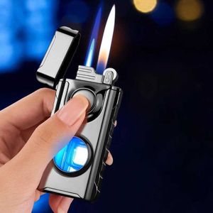 2023 Double Fire Direct Charge Bright Random Switch Lighter Creative See-through Transom with Blue Light No Gas Lighters