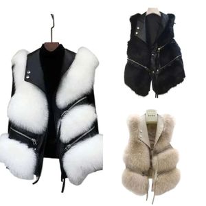 Gilet da donna in pelliccia sintetica autunno e inverno con risvolto senza maniche e bottoni slim di grandi dimensioni in pelliccia sintetica con clip in un unico pezzo