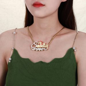 Halsband julsmycken gåvor personaliserade för kvinnor dubbel lager två ton med jultomten claus anpassat namn halsband för henne
