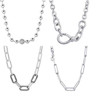 Set di perle di nodo infinito grosso in argento sterling 925 Pave Me Link Collana a catena con cavo a maglia lunga per gioielli fai da te con fascino di perline popolari