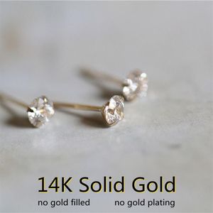 Серьги-гвоздики GOLDtutu из цельного золота 14 карат с кристаллами, мини-изысканные мини-простые стильные серьги в подарок, маленькие серьги для женщин, ювелирные изделия 230130219I