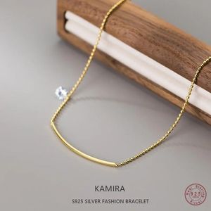 Anklets KAMIRA Real 925 Sterling Silver Simple Vintage Beads Geometric Bar Zircon Anklet for Women Summer Beach Sexy Charm Fine Jewelry