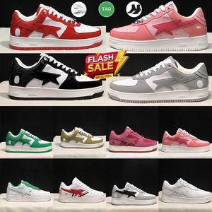 2024 Sapatos Casuais de Luxo Sta Preto Branco Cinza Verde Amarelo Rosa Couro Flat Designer Sneakers para Homens Mulheres Trabalham Formadores de Placa