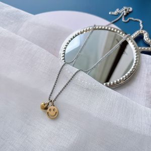 Fashion silver chain necklace Stainless steel gold plated heart-shaped smiley face pendant necklace Light luxury women jewelry accessories J12193