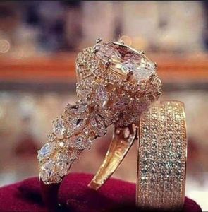 Модные наборы обручальных колец золотого цвета из 2 предметов Bijoux, обручальные кольца с африканским хрустальным камнем для женщин, романтические украшения5145834
