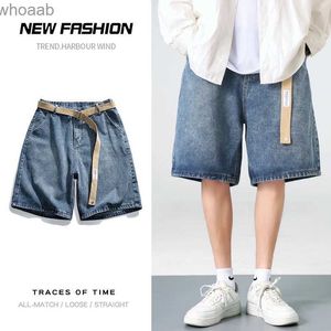 Herren-Shorts, Herren-Sommer-Jeansshorts mit weitem Bein, 2023 neue lässige, gerade, kurze, lose Jeans, männliche Modemarke, Kleidung, Damen-Denim-Shorts YQ240111