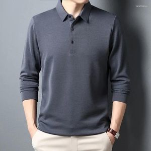 Men's Polos Waffle Long Sleeve Solid T-shirt Elasticity Leisure Autumn Clothing Comfy Turn Down Collar Casual Polo Shirts 4XL