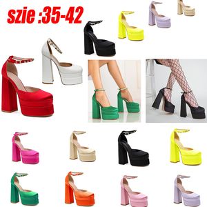 Hochwertige, mit Kristallen verzierte Schuhe aus Satin, Doppelplattform-Pumps, klobige High-Heels-Sandalen für Damen, Luxus-Designer-Kleiderschuh, Abendfabrik-Schuhwerk, Größe 35–42