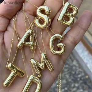 Pendant Necklaces Gold Plated Copper Chunky Alphabet Balloon Bubble Initial Letter Pendant Necklace for Women Men Personalized Fashion JewelryL240111