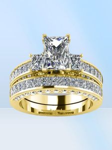 Mode Weibliche Gold Braut Ehering Set Mode Gold Gefüllt Schmuck Versprechen CZ Stein Verlobungsringe Für Frauen4417776