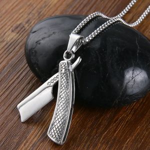 Smycken Mens Necklace Barber Shaver Pendant Necklace 14K White Gold Razor Pendant For Men Personlighet Långa halsband