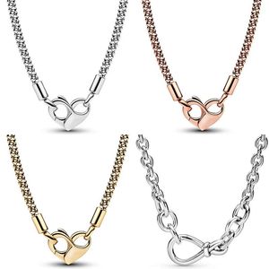 Uppsättningar Original Rose Gold Moments Chunky Infinity Knot Studded Chain Halsband för Europa 925 Sterling Silver Bead Charm Diy Jewelry