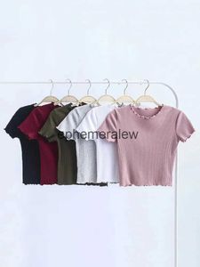 女性用Tシャツビンテージウッドイヤスo ne半袖Tシャツ2023新しい女性スリムフィットTシャツタイトティーサマーレトロトップ6カラーセフメラルー