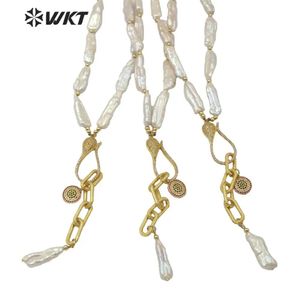 Necklaces WTJN110 WKT Special Design Natural Pearl Necklace Elongated Pearl And Cubic Zirconia Hook Necklace Fashion Necklace Jewerly