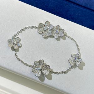 Luksusowa Van Clee Frivole Designer Miedź pełna kryształ cztery liście kwiaty kwiaty Oświadczenie Bransoletka urok z pudełkiem dla kobiet biżuteria