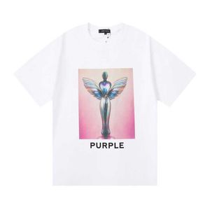 Mens Summer T Shirt Designer Fashion Hip Hop Letter Kort mångsidig High Street Ventilate Pure Cotton Trend Loose Purple Brand Couples 10 8MI5
