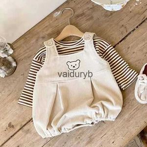 Conjuntos de roupas outono bebê camisetas veludo sling macacão terno para meninos algodão listra pulôver urso dos desenhos animados crianças macacão infantil meninas roupasvaiduryb