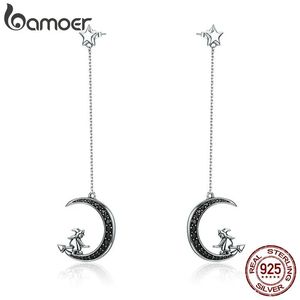 Örhängen Bamoer 925 Sterling Silver Black Zircon Crescent Drop Earrings Magic Witch On The Moon örhängen för kvinnor Fina smycken SCE287