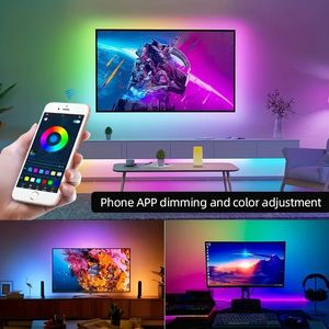 Luce ambientale per sfondo desktop da 9,8 piedi, luce al neon RGBIC streamer con retroilluminazione LED TV, tavolo per eSport RGB Cave Board Luce ambientale Striscia LED TV USB 5 V, LED arcobaleno