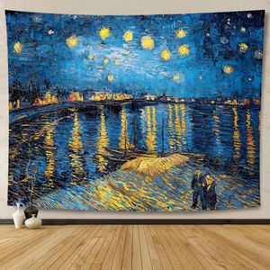 Van Gogh Art Tapestry Abstract Hippie Vintage Aesthetics Wall Hanging Tapestries Living Room Sovrum Dorm 240111