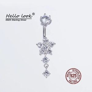 Smycken Hellolook 925 Sterling Silver Belly Piercing Zircon Flower Navel Piercing Body Jewelry Luxury Wedding Belly Button Ring