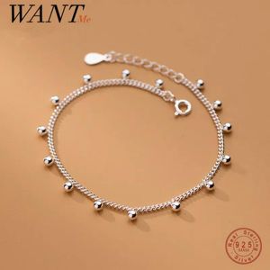 Cavigliere WANTME Bracciale con ciondolo a catena con perline lucide minimaliste in argento sterling 925 Cavigliera per le donne Accessori di gioielli coreani di moda