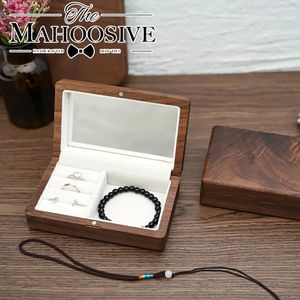 Resa retro träglåda träg smycken förpackningsfodral vigselring halsband armband arrangör kvinnor män display box gåva för par 240110