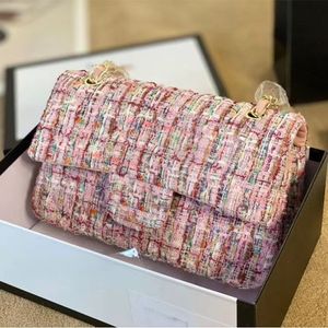 Borsa CC Borsa a catena Matelasse di moda Specchio di qualità 7A Borsa di lana Borsa a tracolla da donna lavorata a mano a maglia Borsa classica di lusso con patta Borse di design con fibbia in metallo 25CM