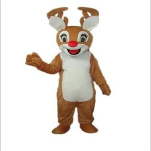 2019 z jednym mini fanem w głowie Bożego Narodzenia Red Nose Reindeer Mascot Costume dla dorosłych do noszenia249a