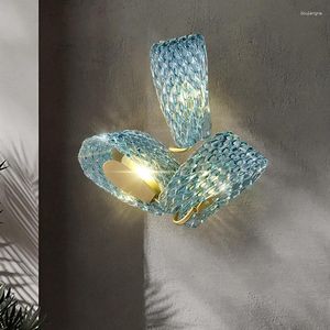 Vägglampa Modern lyxig LED för vardagsrum sovrum studie badrummet klämblad design guld koppar konst glas dekoration ljus