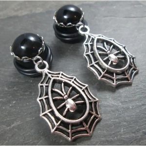 Dangle Earrings Vintage Round Black Stone For Women Punk Silver Color Metal Hand Carved Spider Jewelry Gifts Wholesale