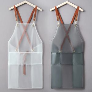 Apron Waterproof And Oilproof Strap Fashionable Koreanstyle Overalls Household Kitchen Cooking Womens TPU Work Clothes 240111