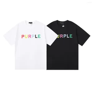 Męskie koszule T 24ss Purple marka Męskie T-shirt Letnie litery Logo Kolorowe drukowanie Tees Hip Hope Men Męs Kobiety swobodne topy