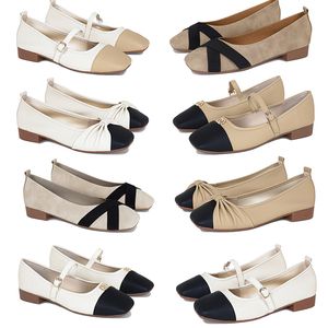 2024 spring designer women shoes New Bow Colored Beige black Low Heel Square Head Shallow Mouth Single Shoes 36-41