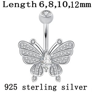 Smycken fjäril magen ring 925 sterling silver hela navel navel bar klar zirocn stenar kropp genomträngande fina smycken