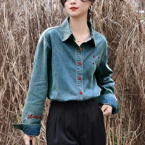 Frauen Blusen Minimalistischen Lose Denim Shirts Für Frauen drehen-unten Kragen Blusa Feste Weibliche Tops 2024 Frühling Sommer koreanische