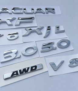 Litery numery V6 V8 AWD 30 50 XF XJL Emblem dla Jaguar Badge XJ XE FTYPE FPACE Fender Middle Trunk Car Stoper9705310