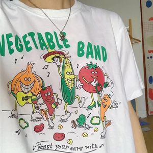 T-Shirts Hip Hop Vegetable Band Print Women T Shirt Harajuku Aesthetic White Graphic Tee Cotton Short Sleeve Funny Female Tops Clothes
