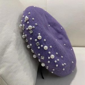 Berets Quente Chapéu Casual Strass Personalidade Lã Boina Menina Pai-Filho Outono / Inverno Estilo Coreano Pintor