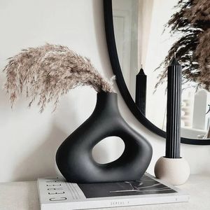 Nordisk dekoration hem blomma vas svartvitt konst keramisk minimalism torkade arrangemang tillbehör prydnad 240110