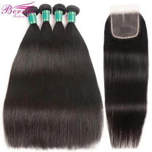 Closure Berrys Fashion 5x5 Lace Closure With Bundles Peruvian Straight Bundles 1030Inch Long Human Hair Weave Bundles With 4x4 Lace