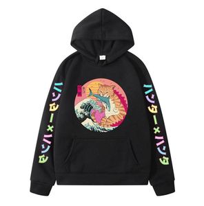 Men039s Hoodies Sweatshirts Surfing Cat Japanese Print Lustige Men039swomen039s Pullover Harajuku Anime Fleece Übergroße3360990