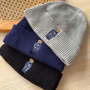 Beanie/Kafatası Kapakları Polo Bear Nakış Örtüsü Kelepçe Beanie Kış Şapkası 2024